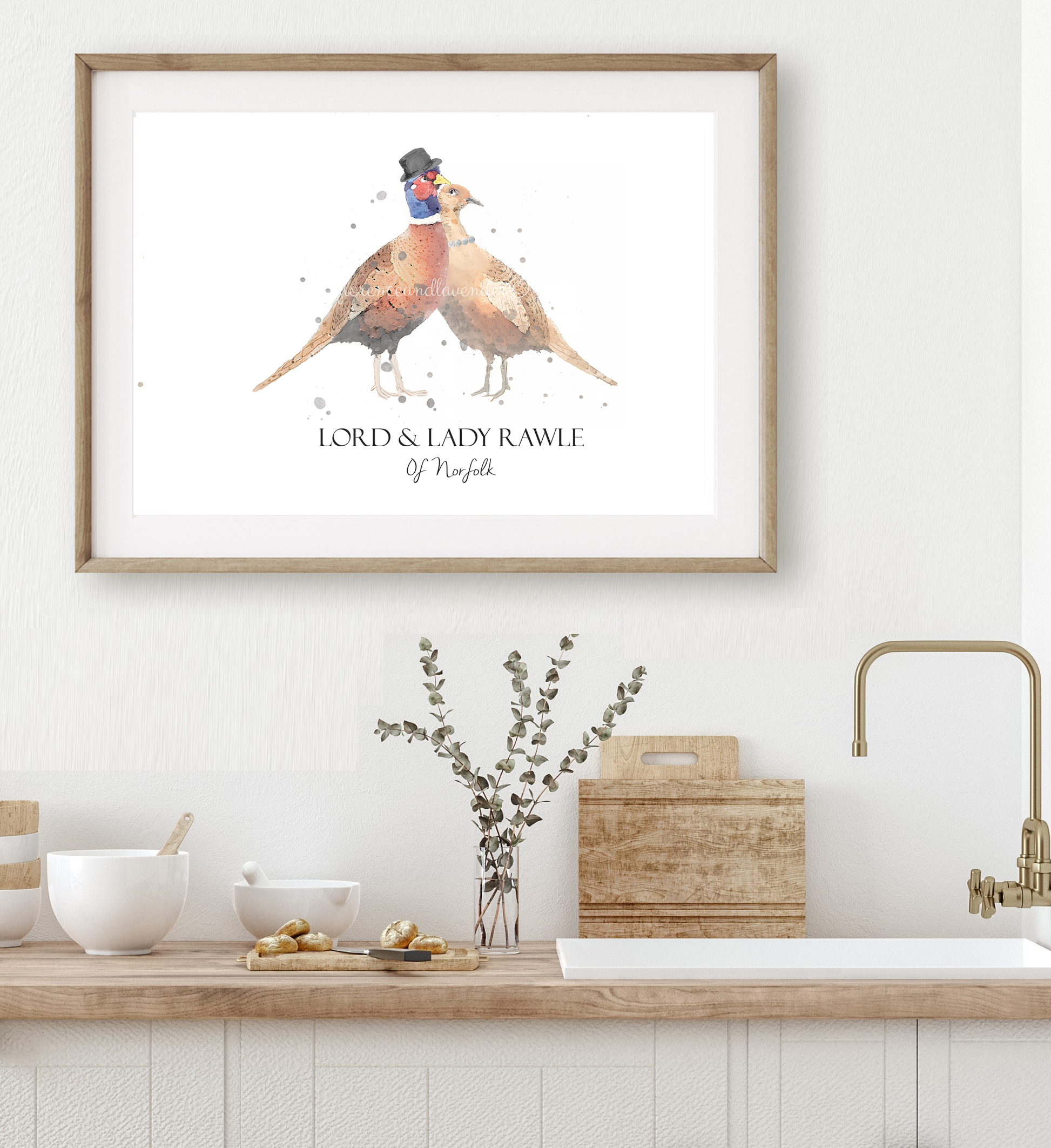 Personalised Lord & Lady Pheasant Print - Florence & Lavender