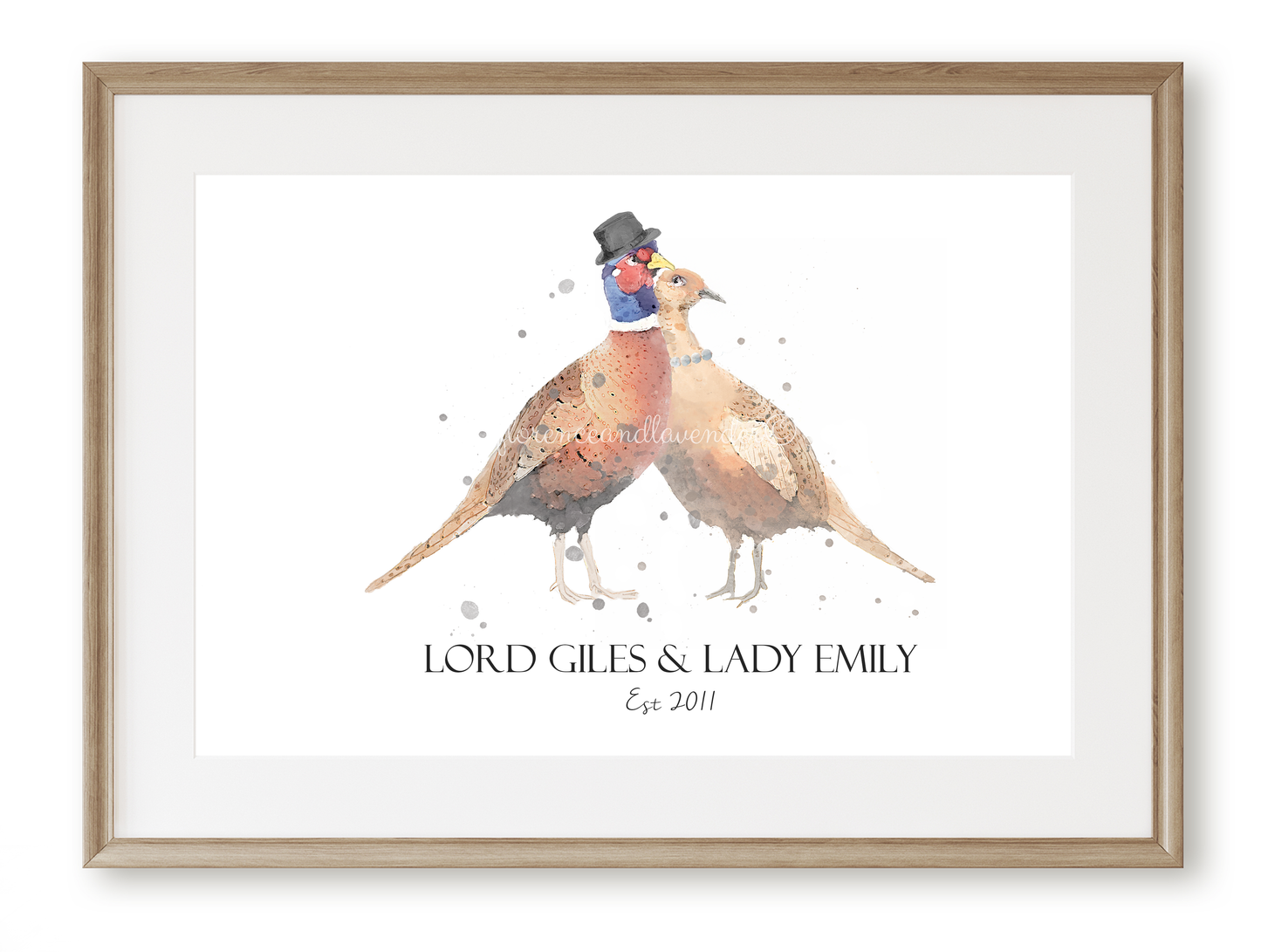 Personalised Lord & Lady Pheasant Print - Florence & Lavender