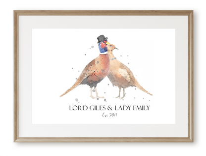 Personalised Lord & Lady Pheasant Print - Florence & Lavender