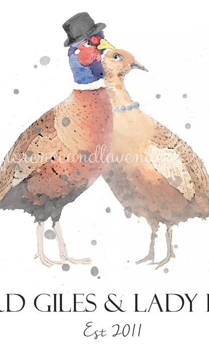 Personalised Lord & Lady Pheasant Print - Florence & Lavender