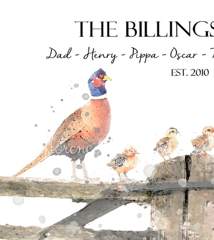 Personalised Pheasant Family Print - Florence & Lavender