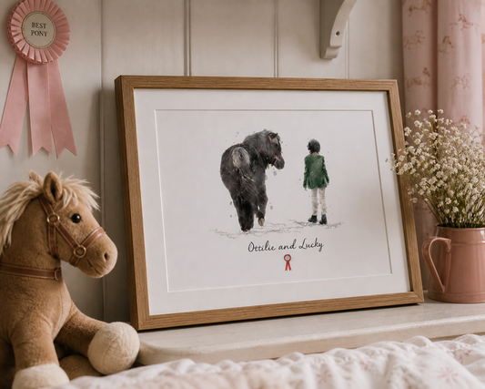 Personalised Child & Pony Print - Florence & Lavender