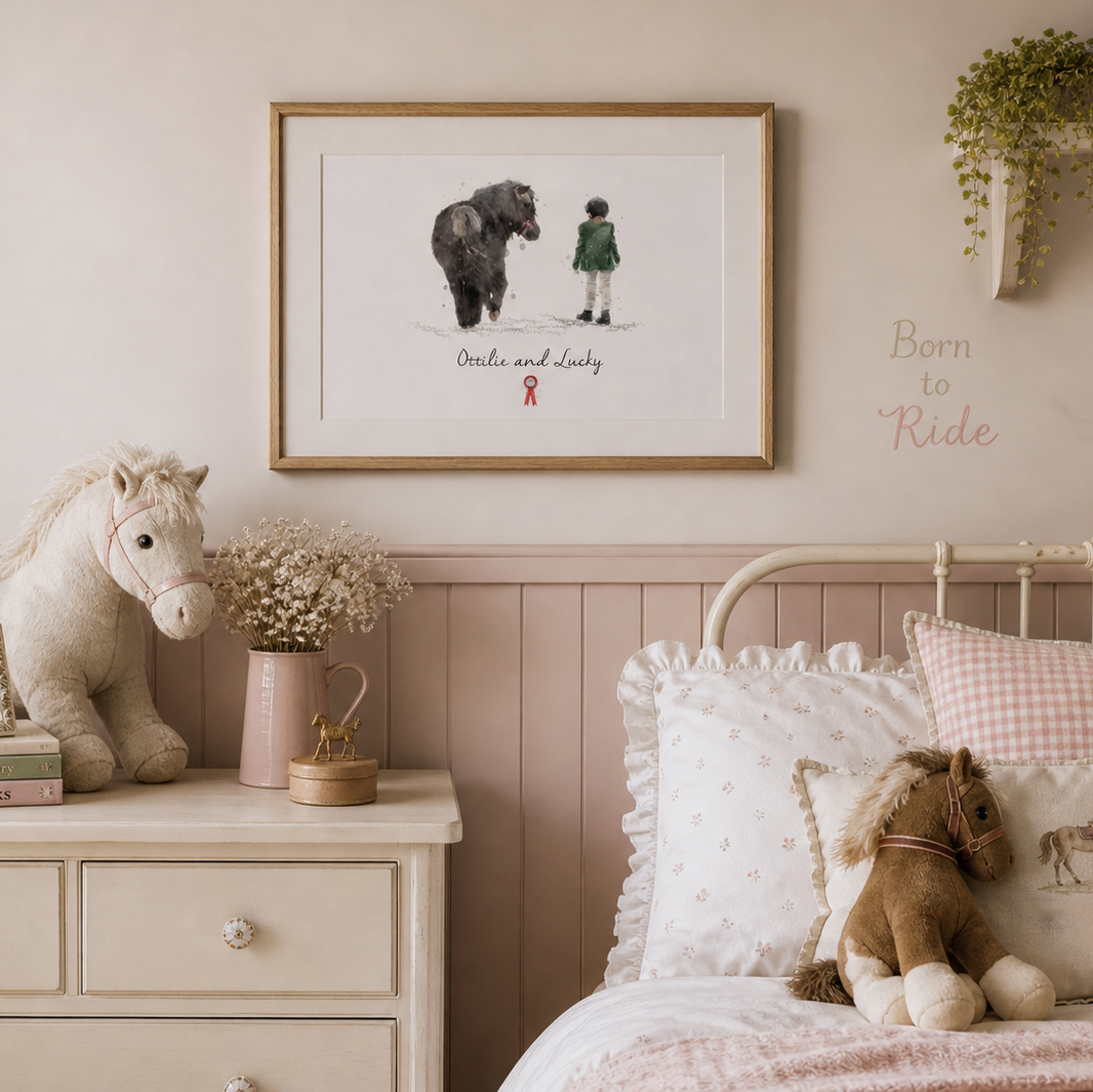 Personalised Child & Pony Print - Florence & Lavender