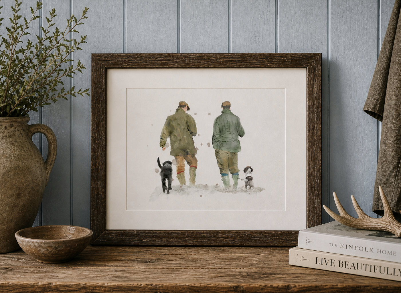 Personalised 'Soul Mates' - Couple & Dog Print - TWO MEN Version - Florence & Lavender