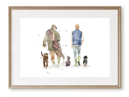 Personalised 'Soul Mates' - Couple & Dog Print - TWO MEN Version - Florence & Lavender