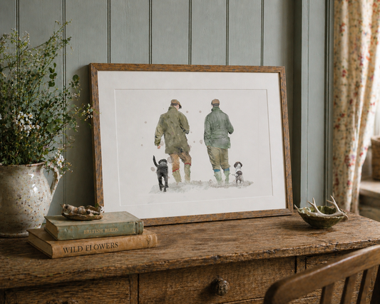 Personalised 'Soul Mates' - Couple & Dog Print - TWO MEN Version - Florence & Lavender