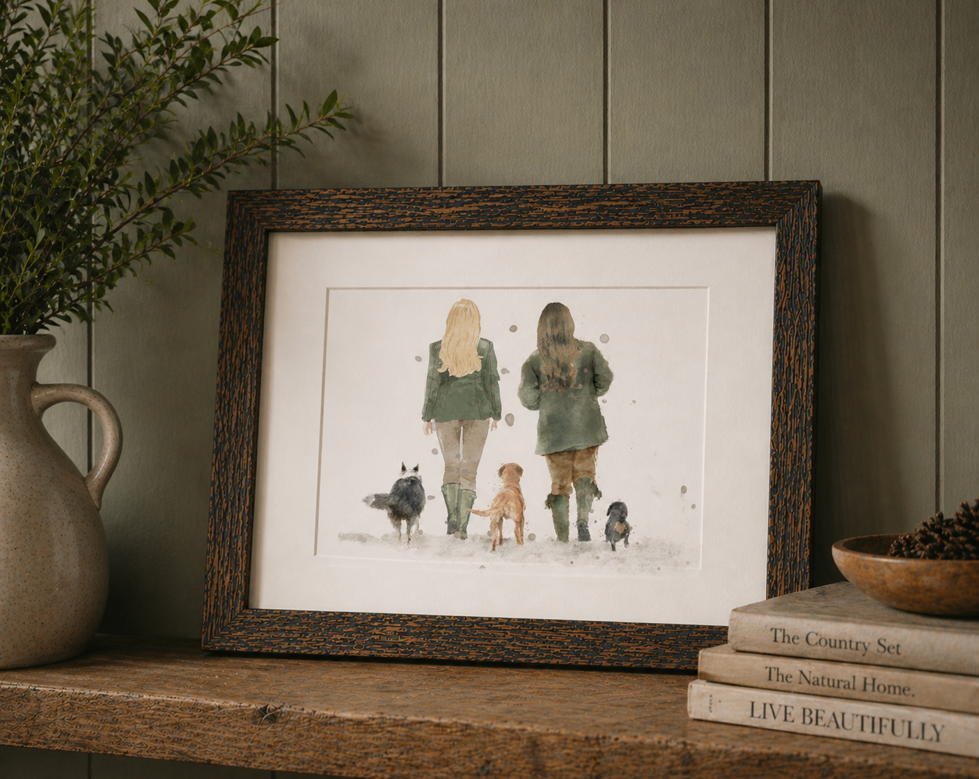 Personalised 'Soul Mates' - Couple & Dog Print - TWO FEMALES Version - Florence & Lavender