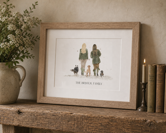 Personalised 'Soul Mates' - Couple & Dog Print - TWO FEMALES Version - Florence & Lavender