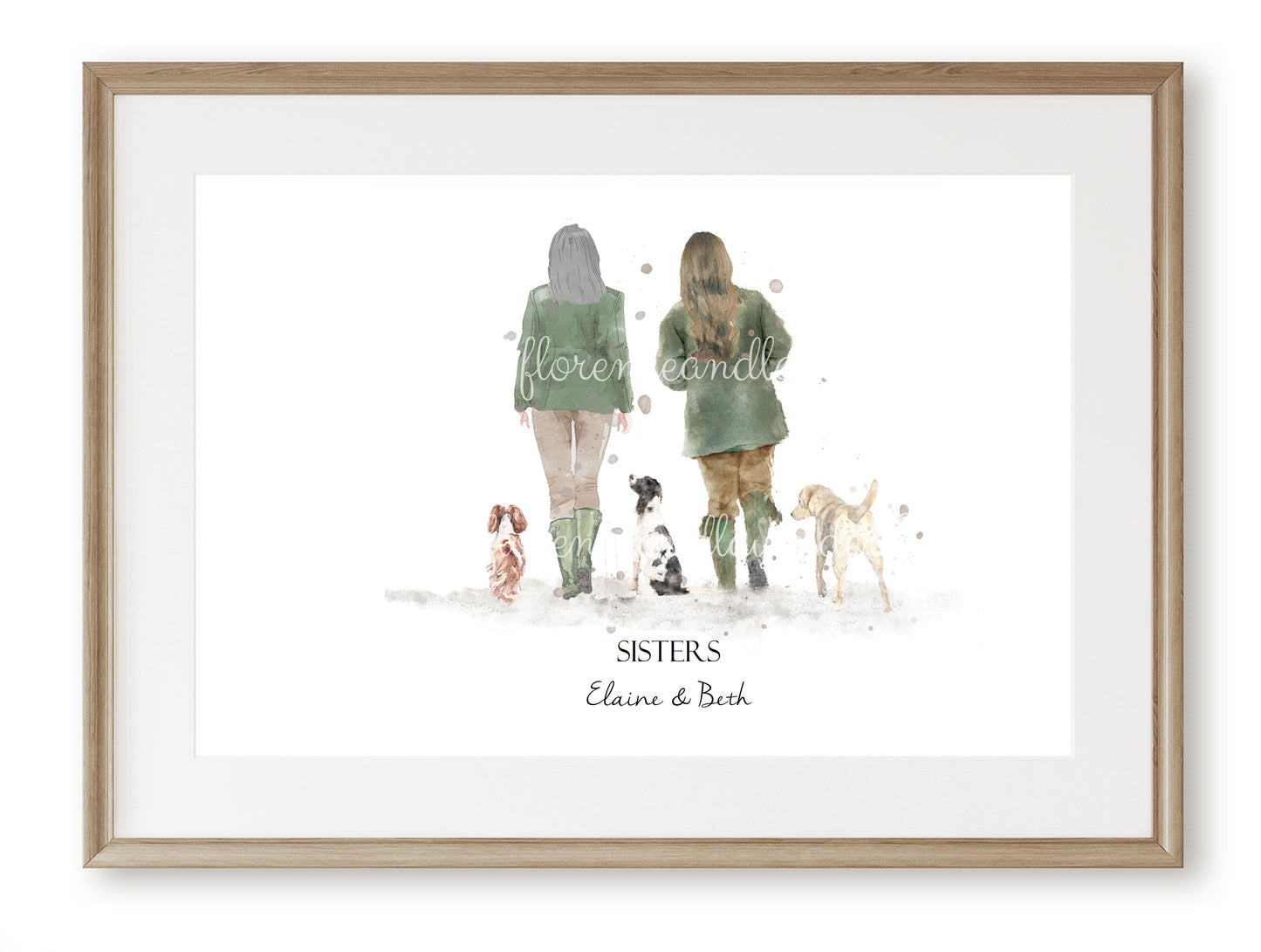 Personalised 'Soul Mates' - Couple & Dog Print - TWO FEMALES Version - Florence & Lavender