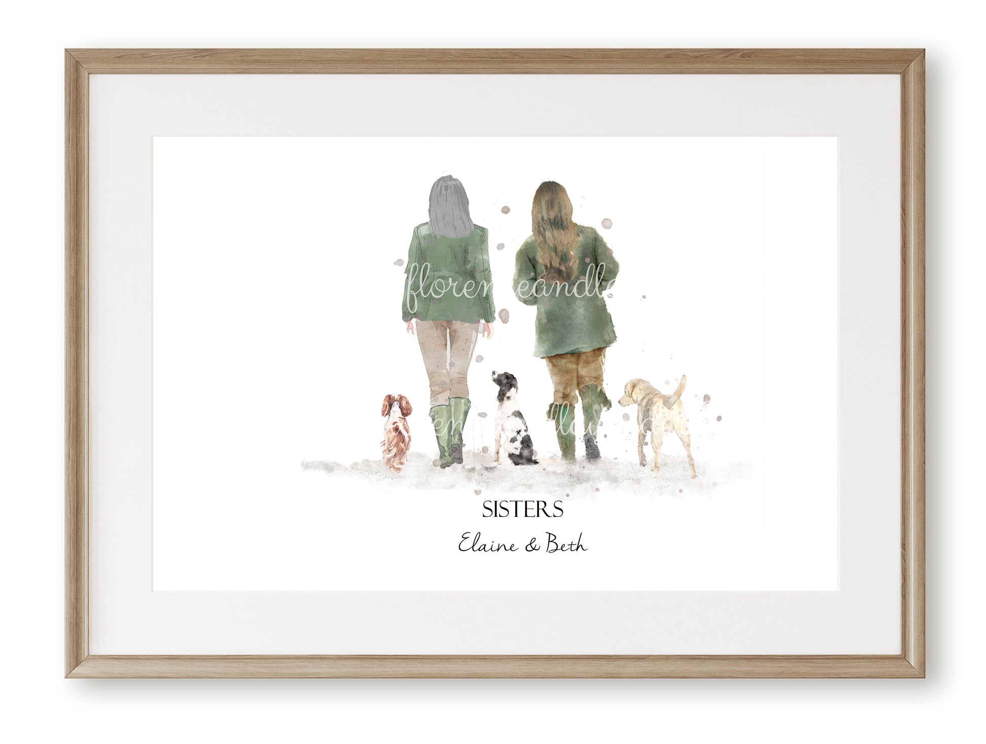 Personalised 'Soul Mates' - Couple & Dog Print - TWO FEMALES Version - Florence & Lavender