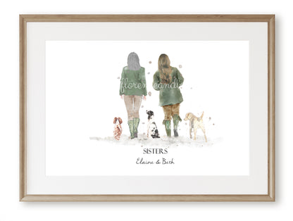 Personalised 'Soul Mates' - Couple & Dog Print - TWO FEMALES Version - Florence & Lavender