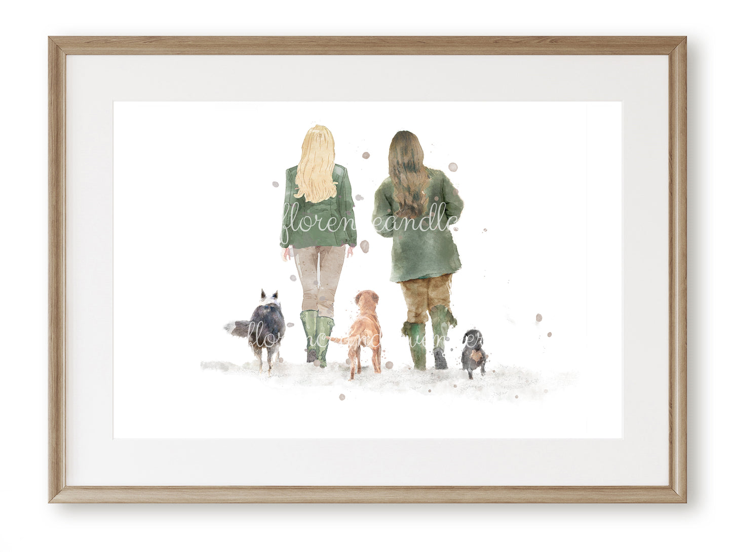 Personalised 'Soul Mates' - Couple & Dog Print - TWO FEMALES Version - Florence & Lavender