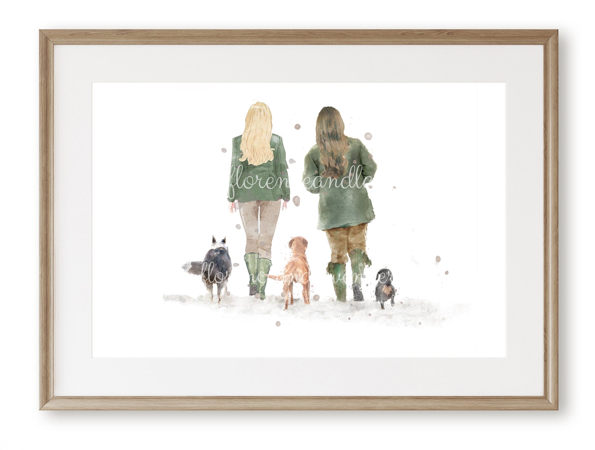 Personalised 'Soul Mates' - Couple & Dog Print - TWO FEMALES Version - Florence & Lavender