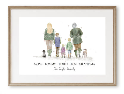 Personalised 'Country Walks' - Family Print - TWO FEMALE VERSION - Florence & Lavender