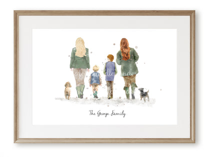 Personalised 'Country Walks' - Family Print - TWO FEMALE VERSION - Florence & Lavender