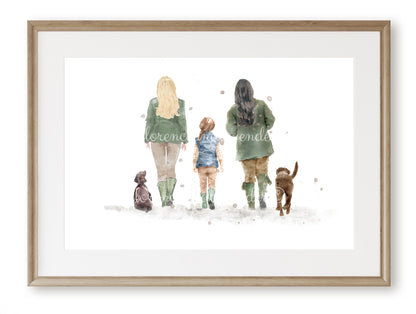 Personalised 'Country Walks' - Family Print - TWO FEMALE VERSION - Florence & Lavender