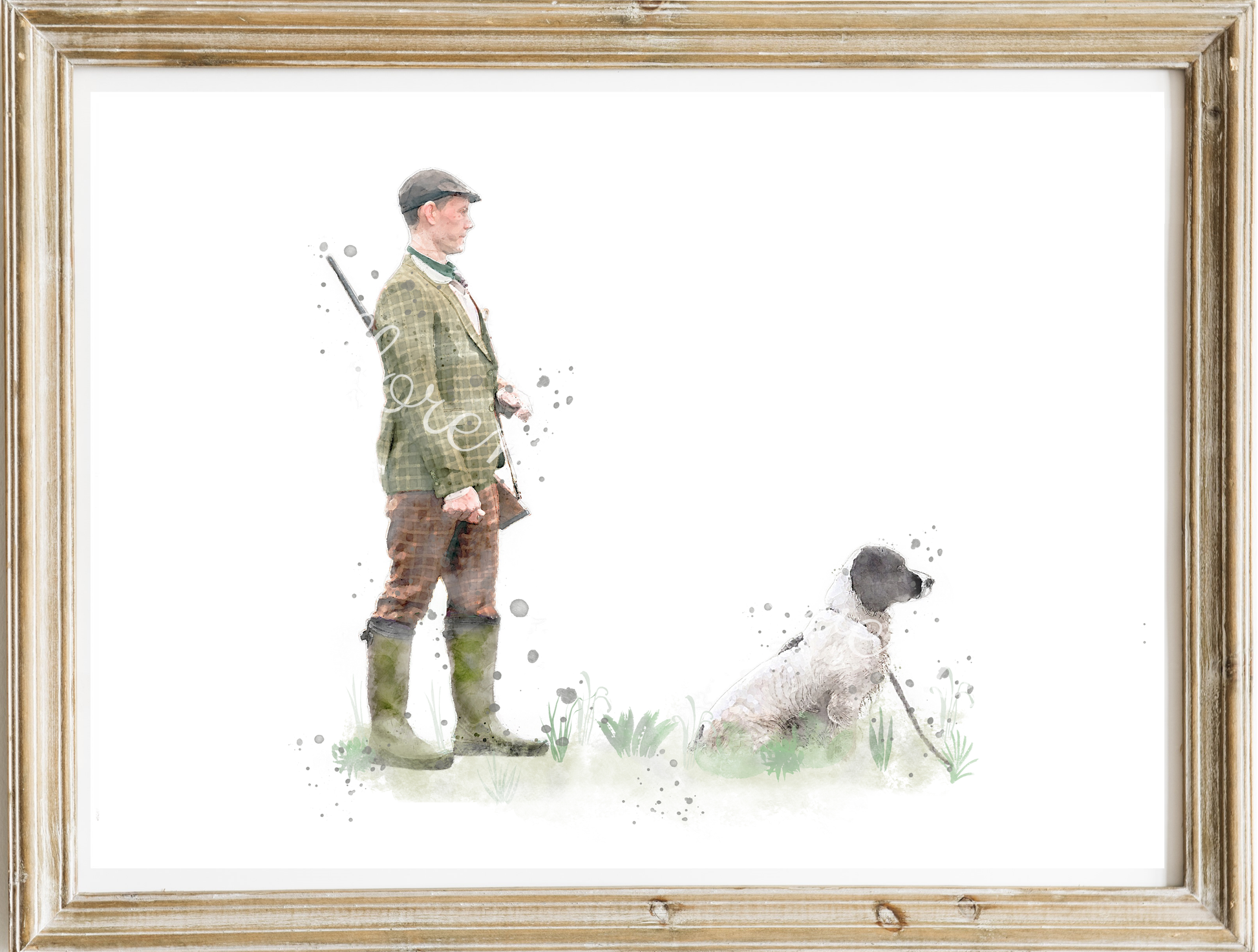 'Heel' Man & Spaniel Print - Florence & Lavender