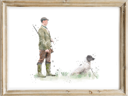 'Heel' Man & Spaniel Print - Florence & Lavender