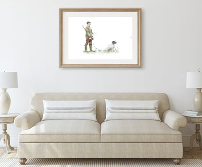 'Heel' Man & Spaniel Print - Florence & Lavender