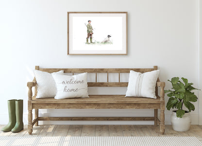 'Heel' Man & Spaniel Print - Florence & Lavender