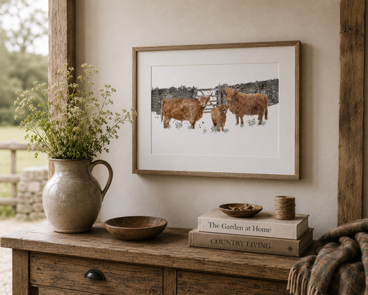 ''The Family'' Highland Cow Print - Florence & Lavender