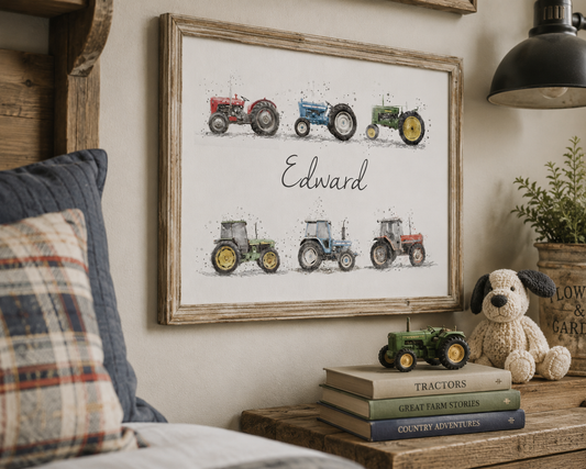 Personalised Children's Vintage Tractor Name Print