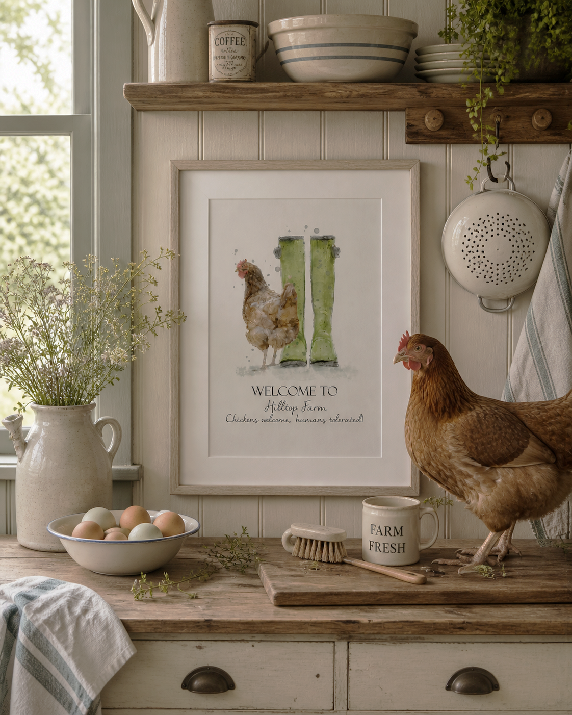 Personalised Welly Boot & Chicken Print - Florence & Lavender