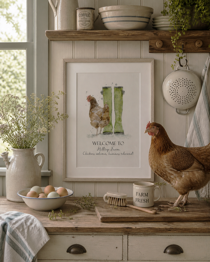 Personalised Welly Boot & Chicken Print - Florence & Lavender
