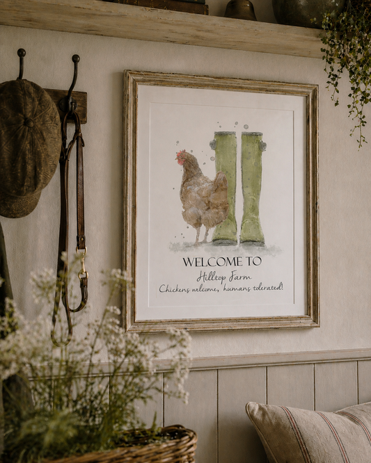 Personalised Welly Boot & Chicken Print - Florence & Lavender
