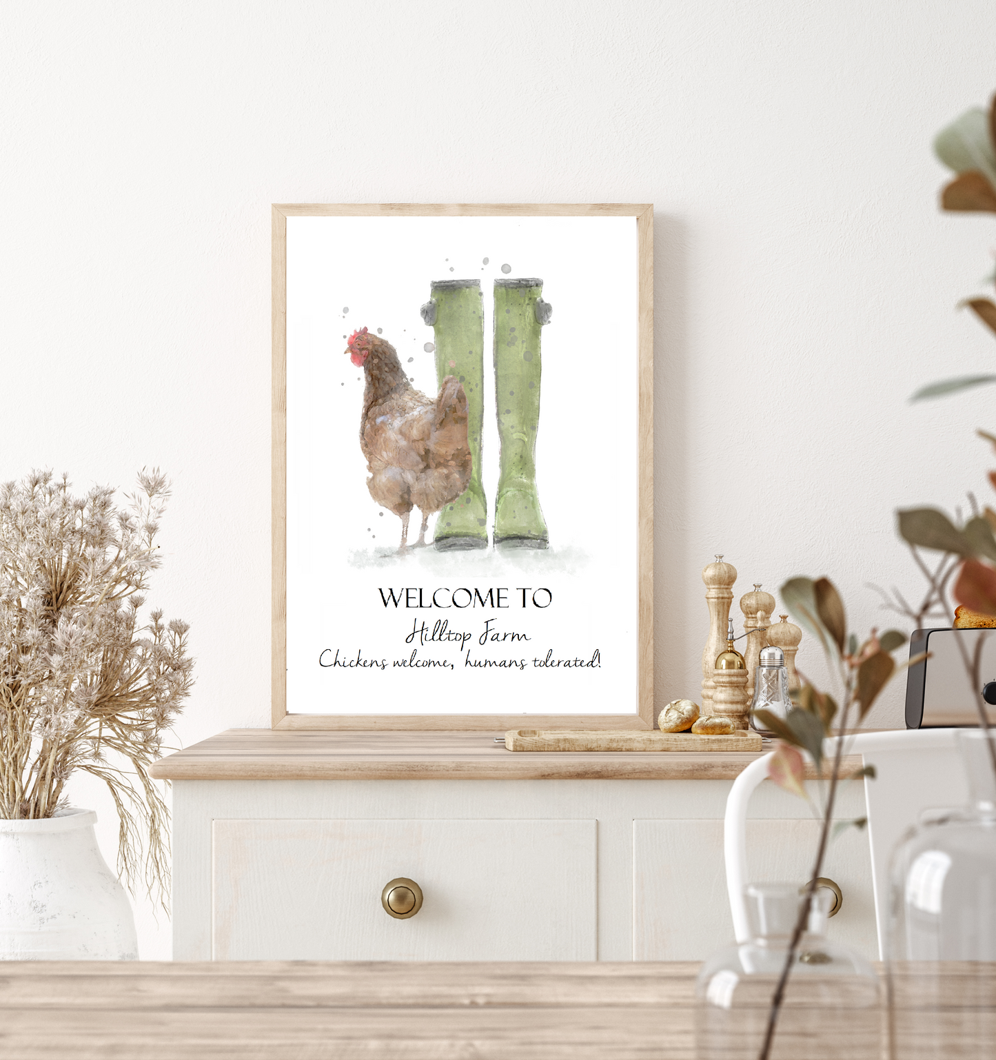 Personalised Welly Boot & Chicken Print - Florence & Lavender