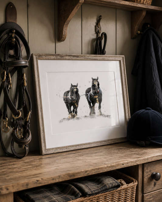''Work Mates''  Vintage Shire Horses - Florence & Lavender