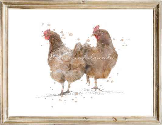 ''Penny & Jenny'' - Watercolour Chicken Print - Florence & Lavender