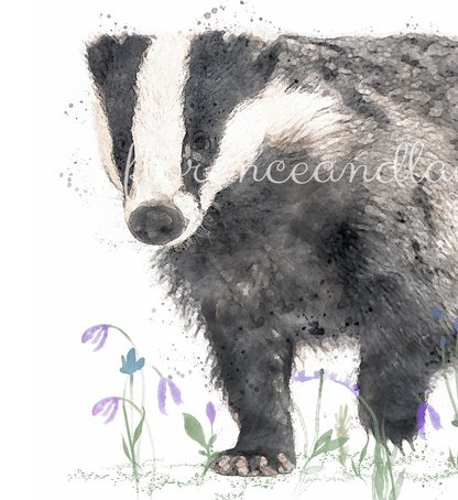 'Beatrix' Watercolour Badger Print - Florence & Lavender