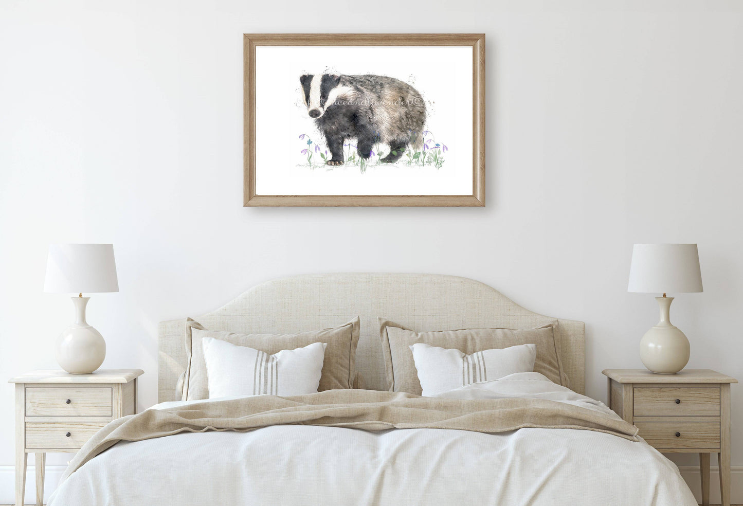 'Beatrix' Watercolour Badger Print - Florence & Lavender