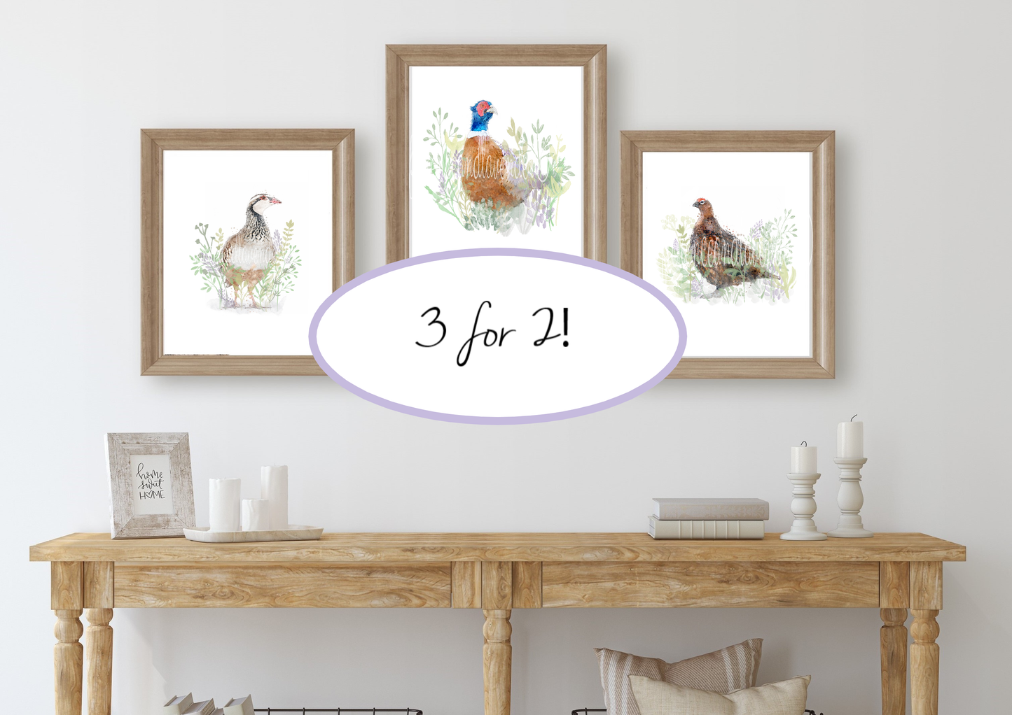 Trio of game bird prints - Florence & Lavender