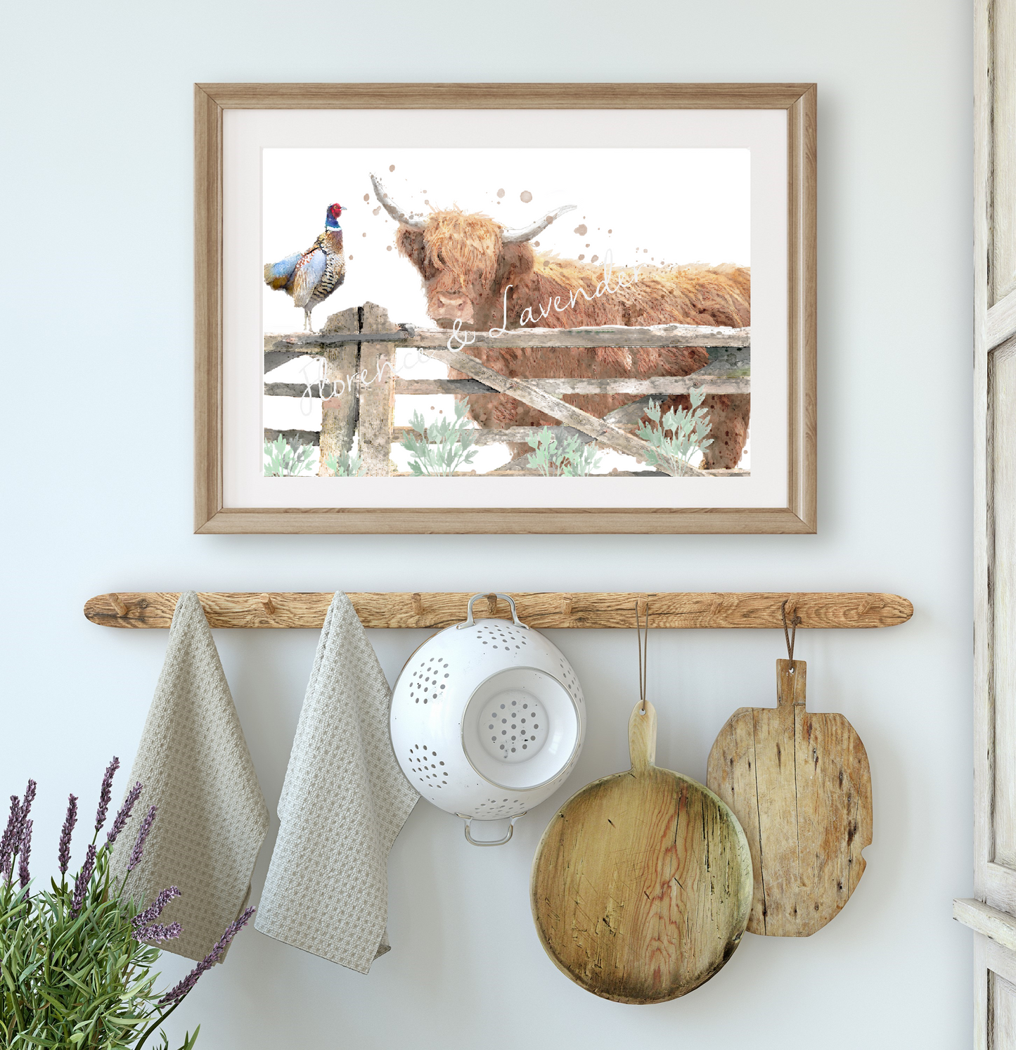 Highland Cow & Pheasant Print - Florence & Lavender