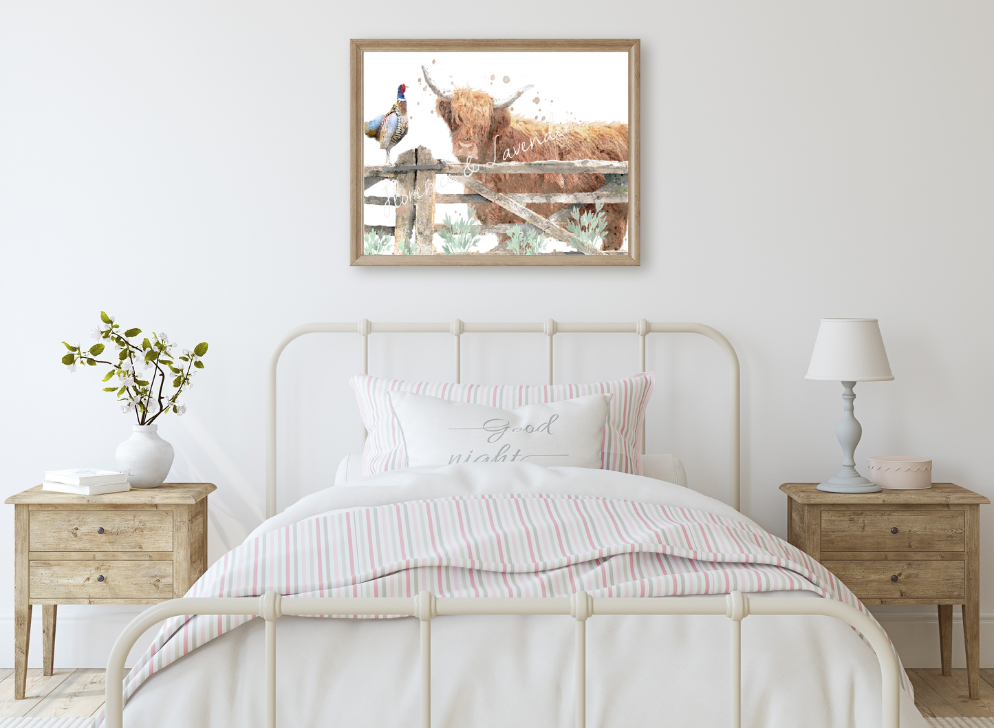 Highland Cow & Pheasant Print - Florence & Lavender