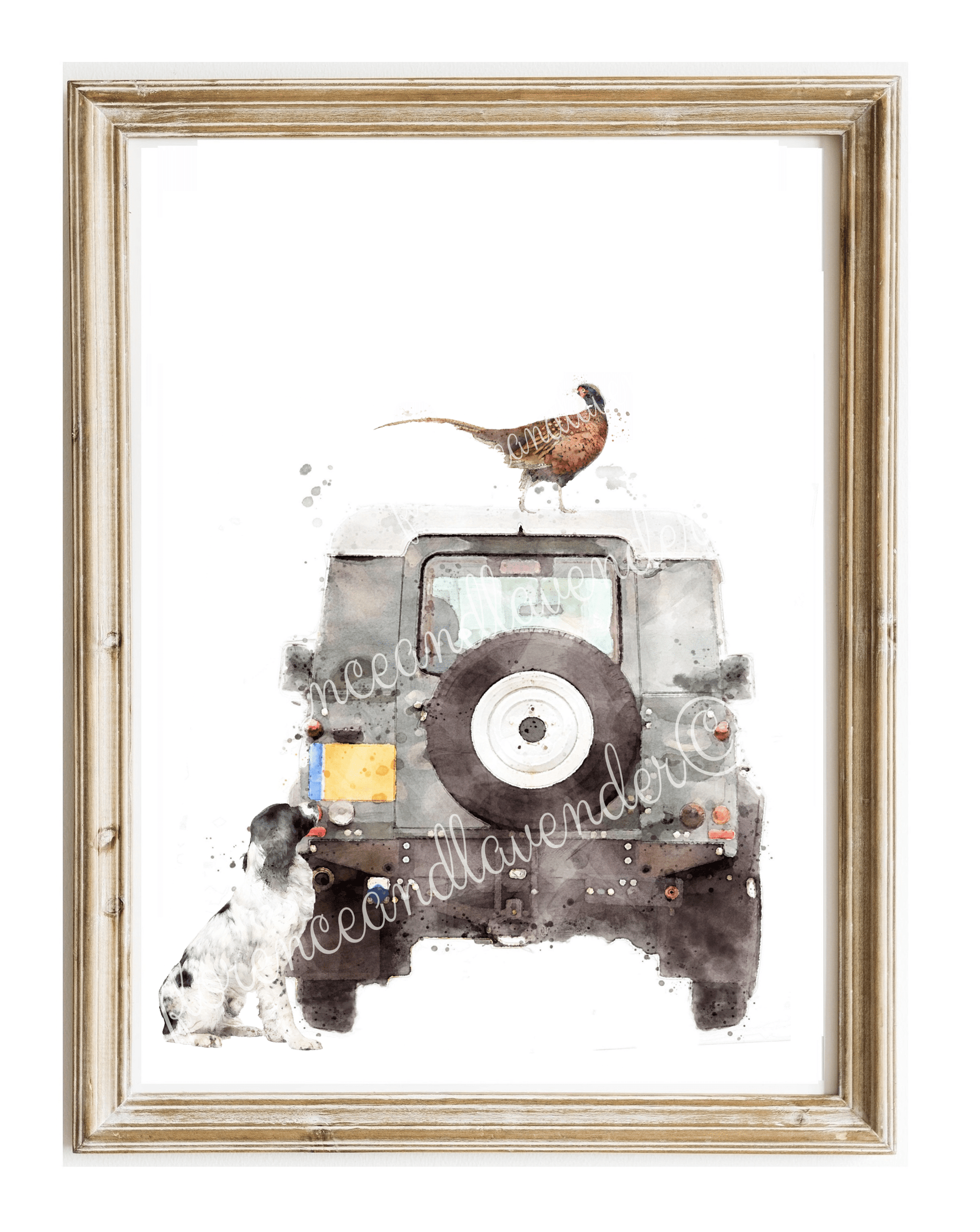 ''Hide & Seek'' - Defender & Spaniel print - Florence & Lavender