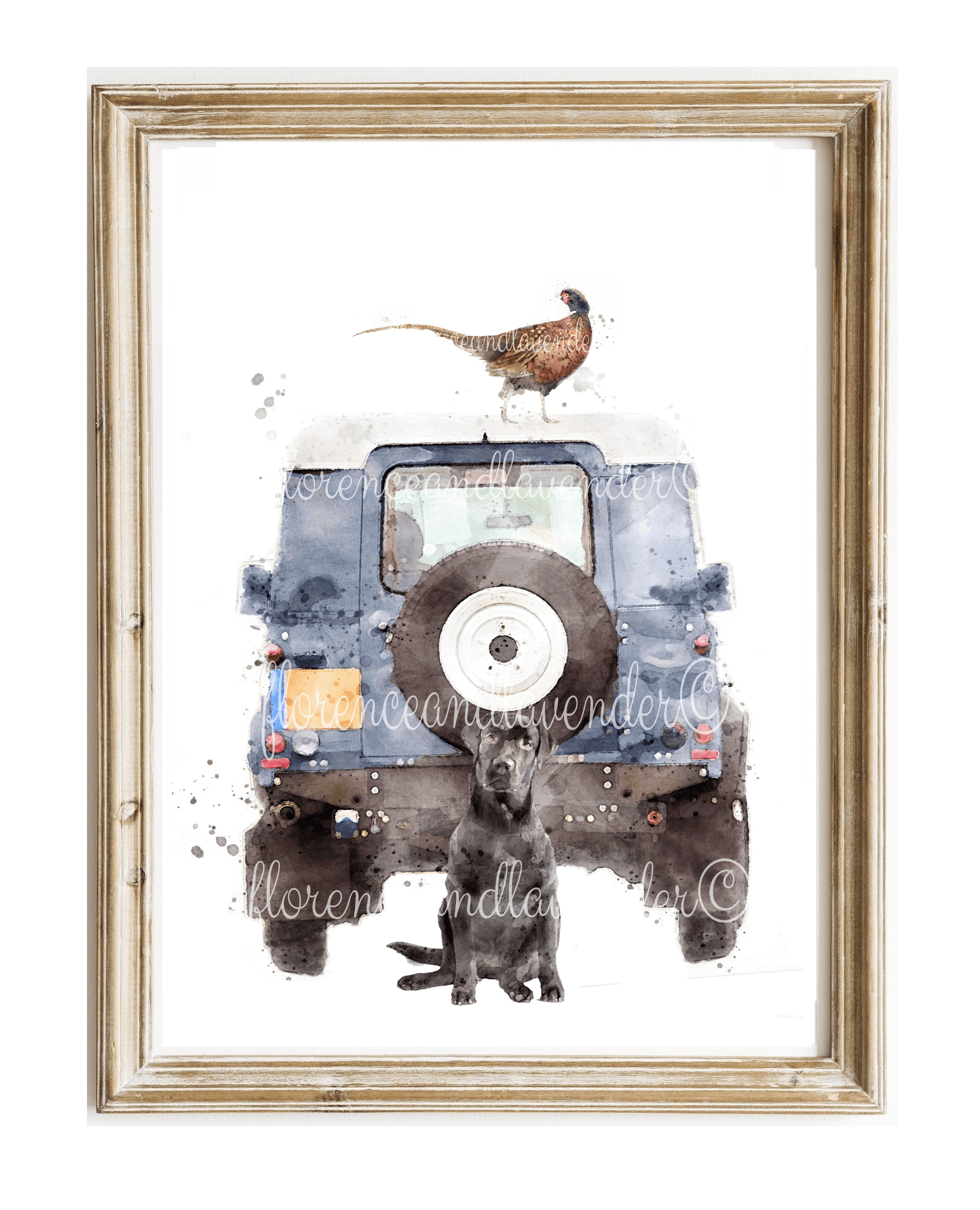 ''Hide & Seek'' - Defender & Spaniel print - Florence & Lavender