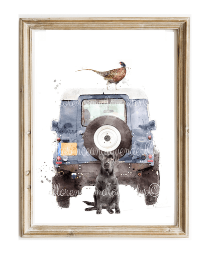 ''Hide & Seek'' - Defender & Spaniel print - Florence & Lavender