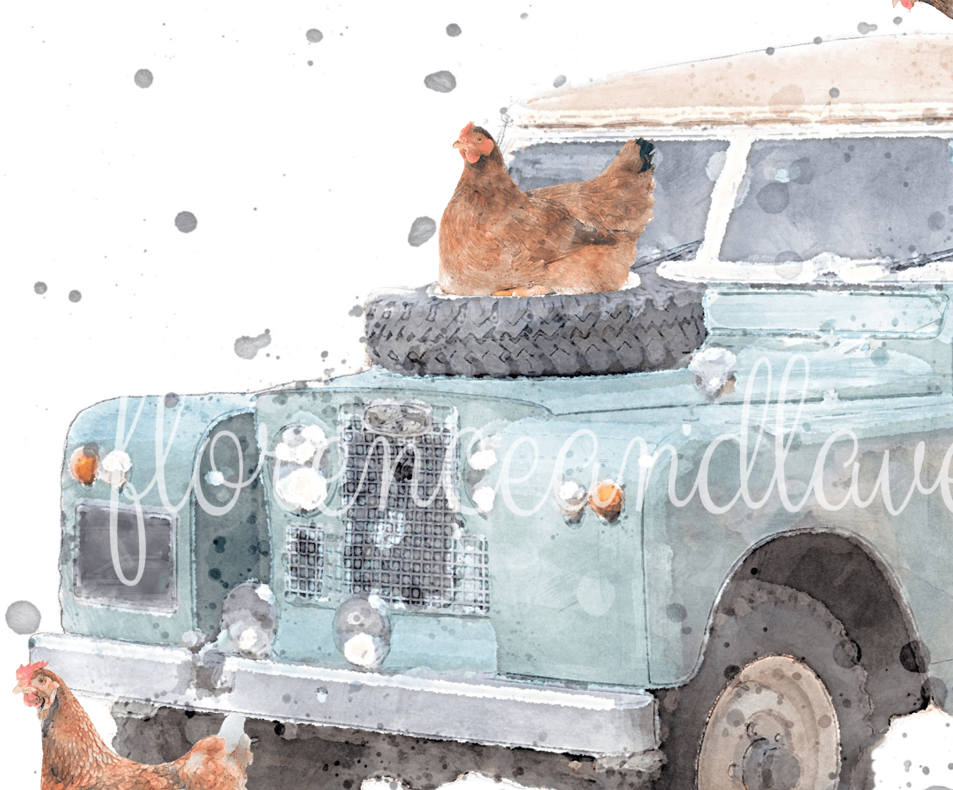 Landrover & Chicken Print - Florence & Lavender