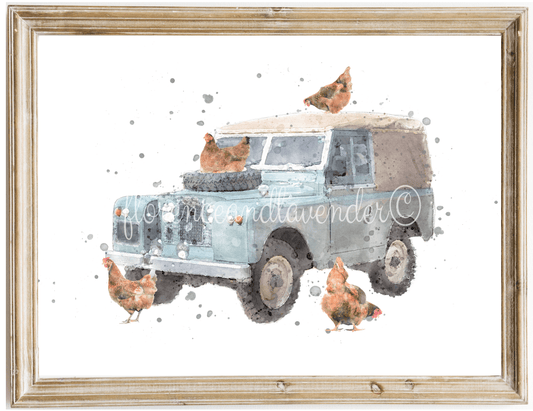 Landrover & Chicken Print - Florence & Lavender