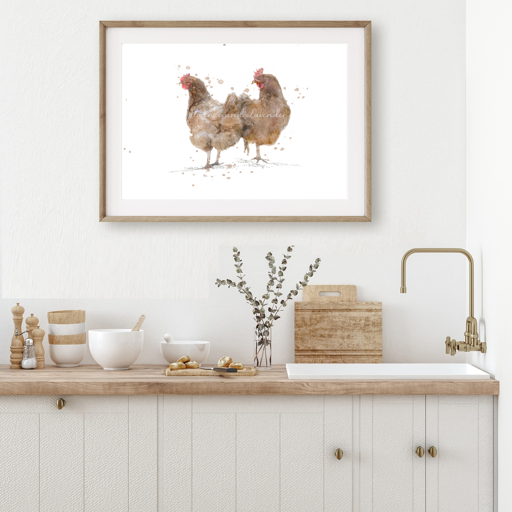 ''Penny & Jenny'' - Watercolour Chicken Print - Florence & Lavender