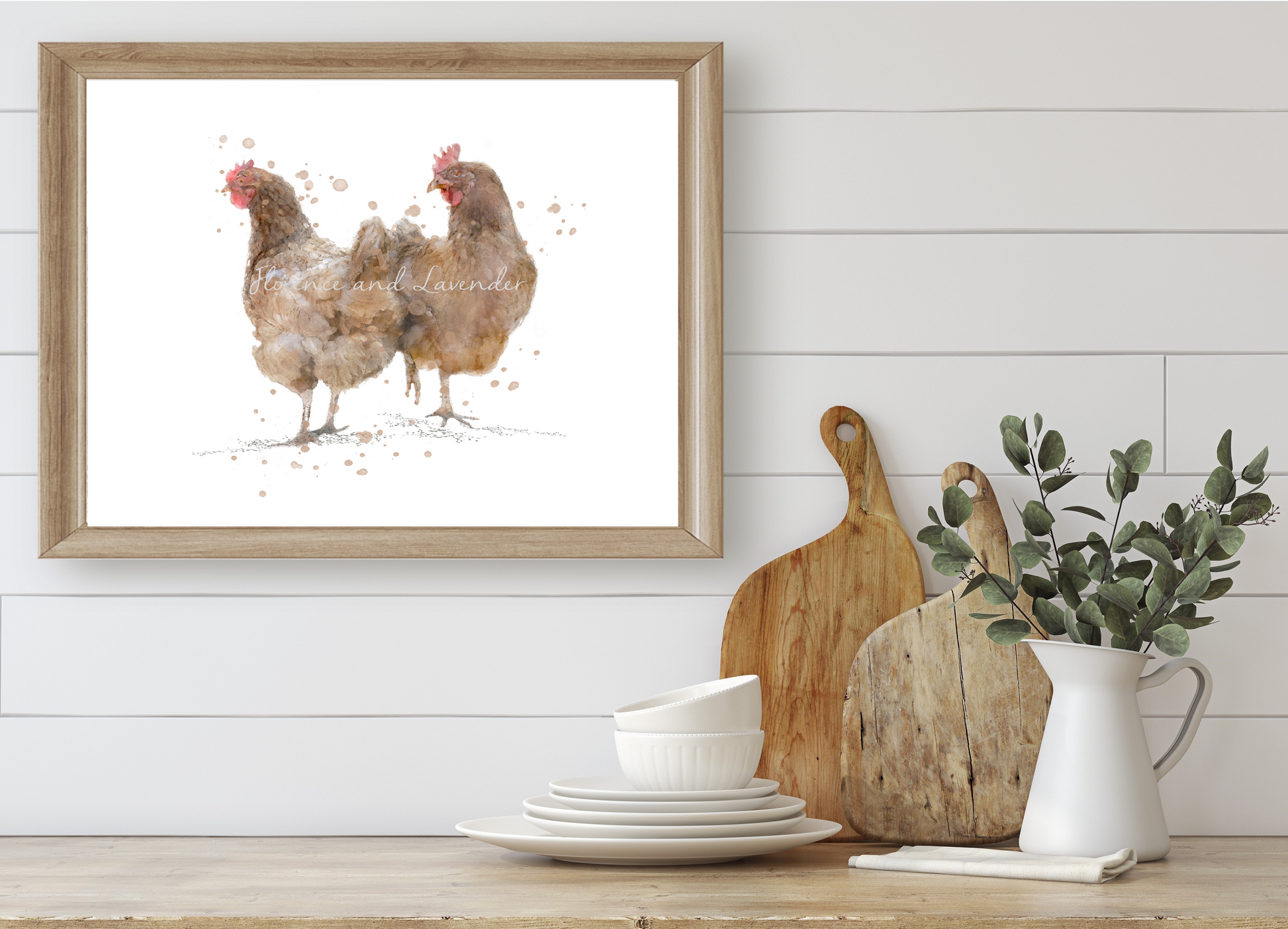 ''Penny & Jenny'' - Watercolour Chicken Print - Florence & Lavender
