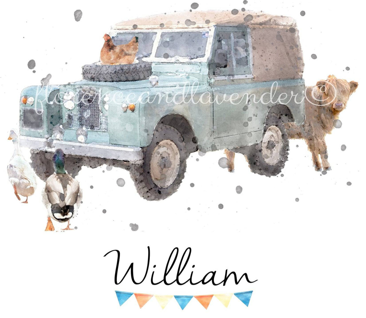 Personalised Children's Landrover print - Florence & Lavender