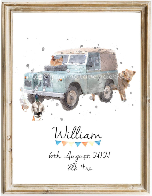 Personalised Children's Landrover print - Florence & Lavender