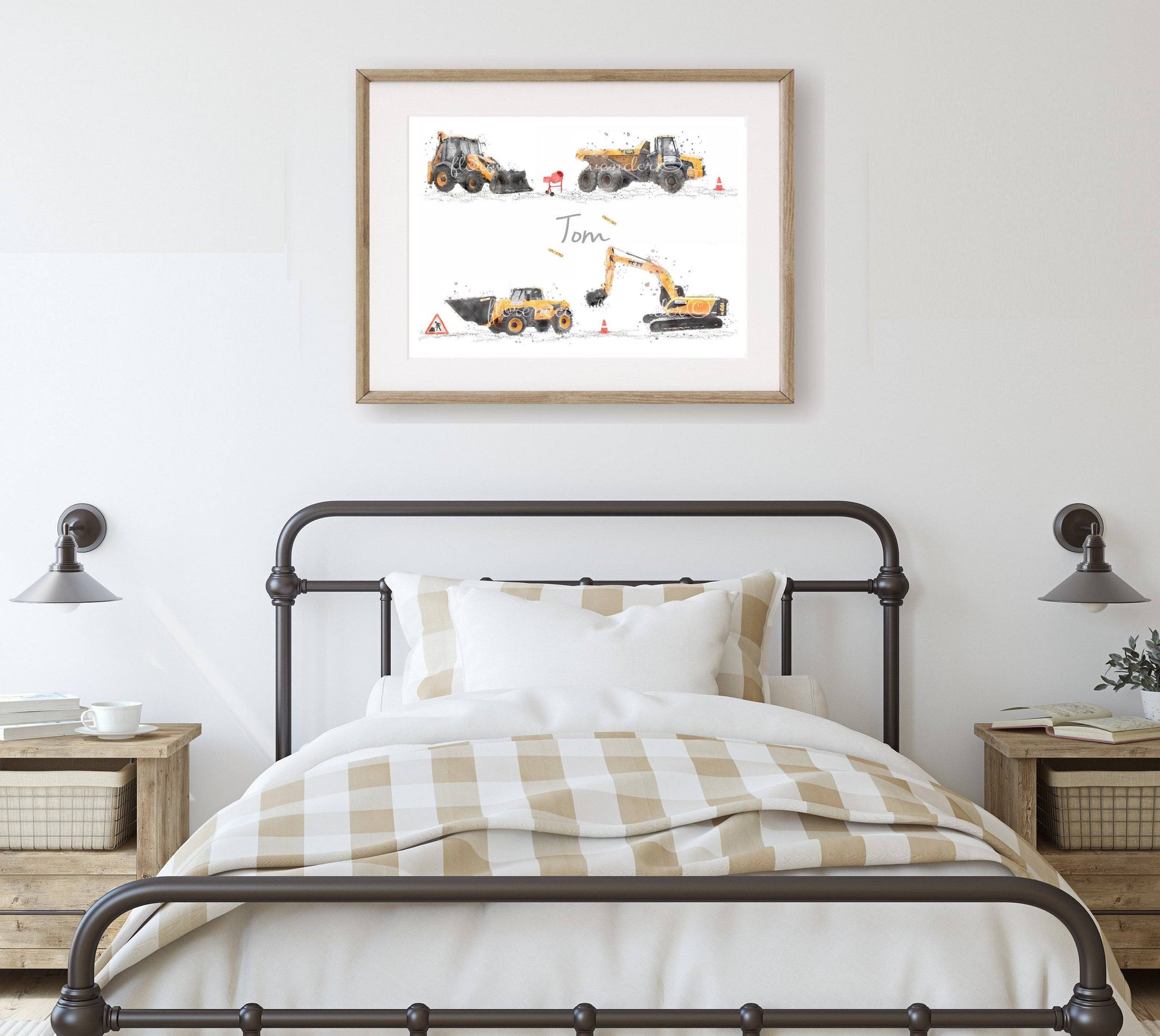 Personalised Childrens Construction Name Print - Florence & Lavender