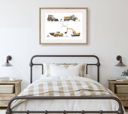 Personalised Childrens Construction Name Print - Florence & Lavender