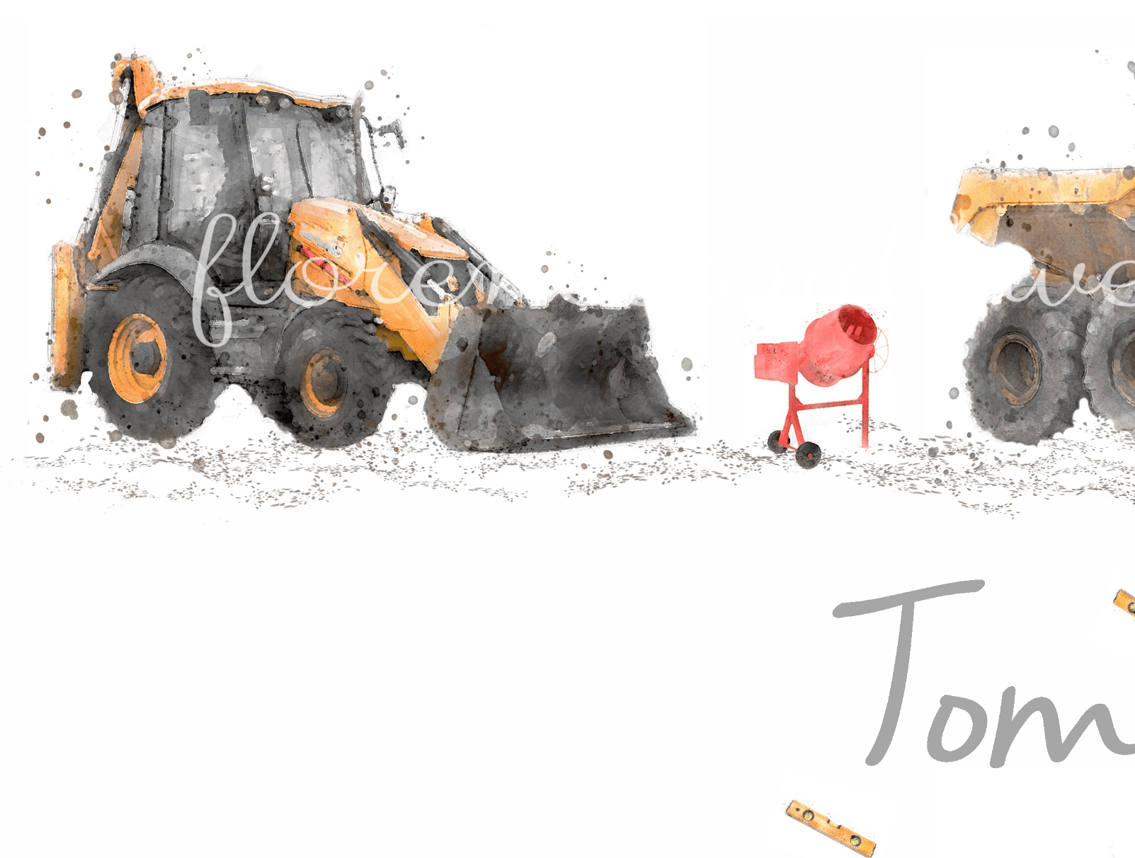 Personalised Childrens Construction Name Print - Florence & Lavender
