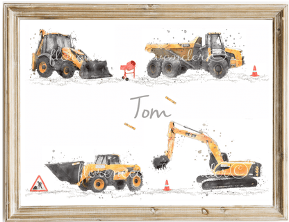 Personalised Childrens Construction Name Print - Florence & Lavender